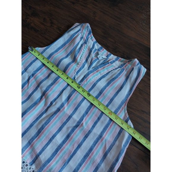 Crown & Ivy 100% Linen Striped Sleeveless Lace Trim V Neck Shirt Women's Medium - Picture 11 of 11